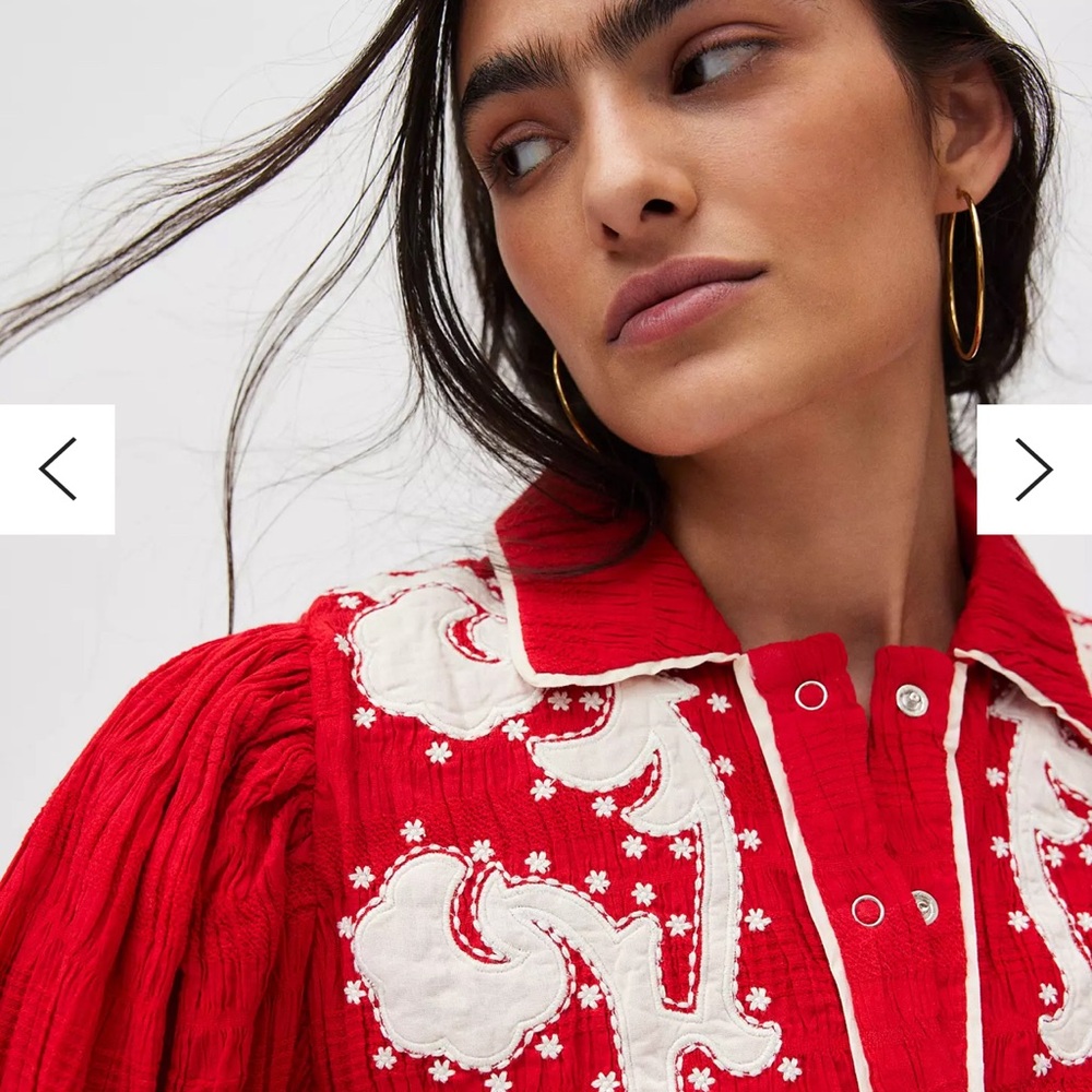 Urban Outfitters Red and White Embroidered Crop Top - Picture 3 of 8